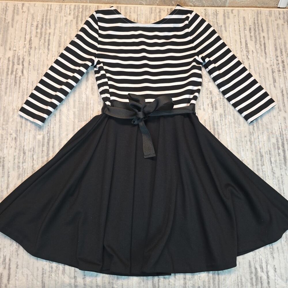 Ralph Lauren Girls' Striped Ponte Dress Black/White Sz M (8-10) NWOT